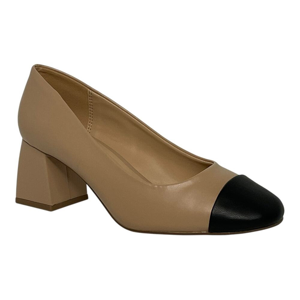 On 34th Women's Tillyy Cap Toe Block Heel Pumps Nude Black Size 6